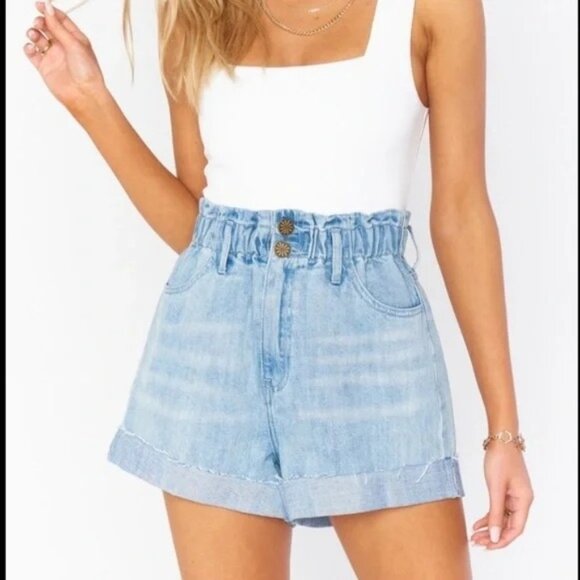 Womens Mumu Blue Denim High-Waisted Paperbag Shorts S - Picture 1 of 8